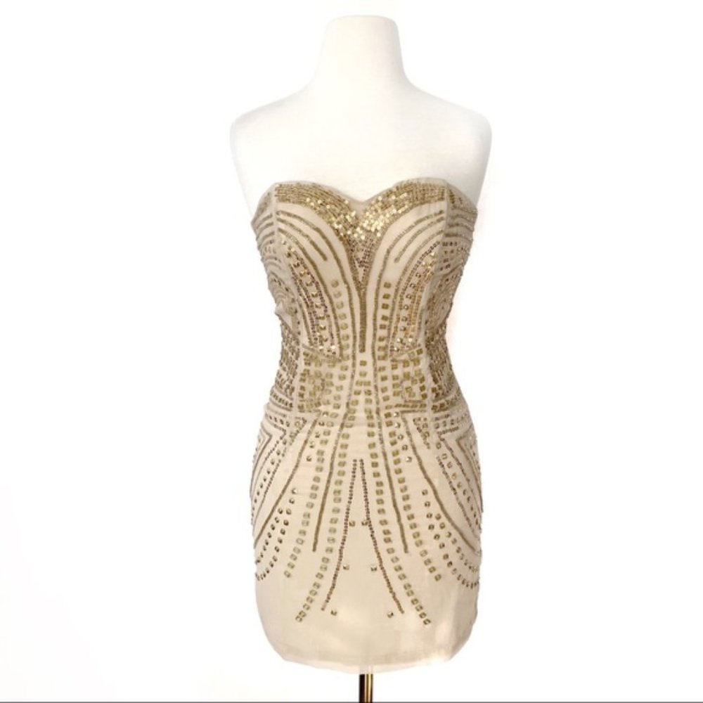 NWT gold sequin strapless dress